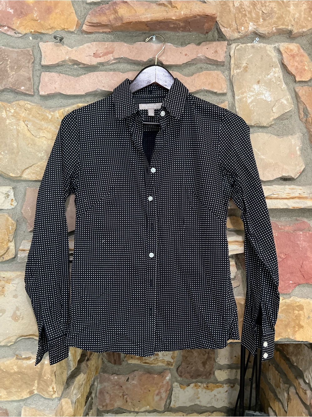 Banana Republic Black White Polka Dot Button Down Shirt